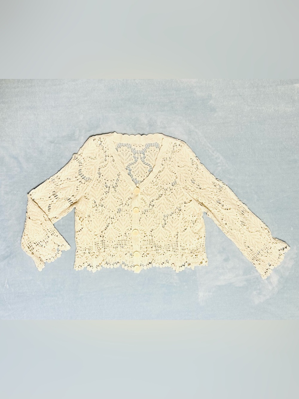 Cream Crochet Lace Button-Front Cardigan